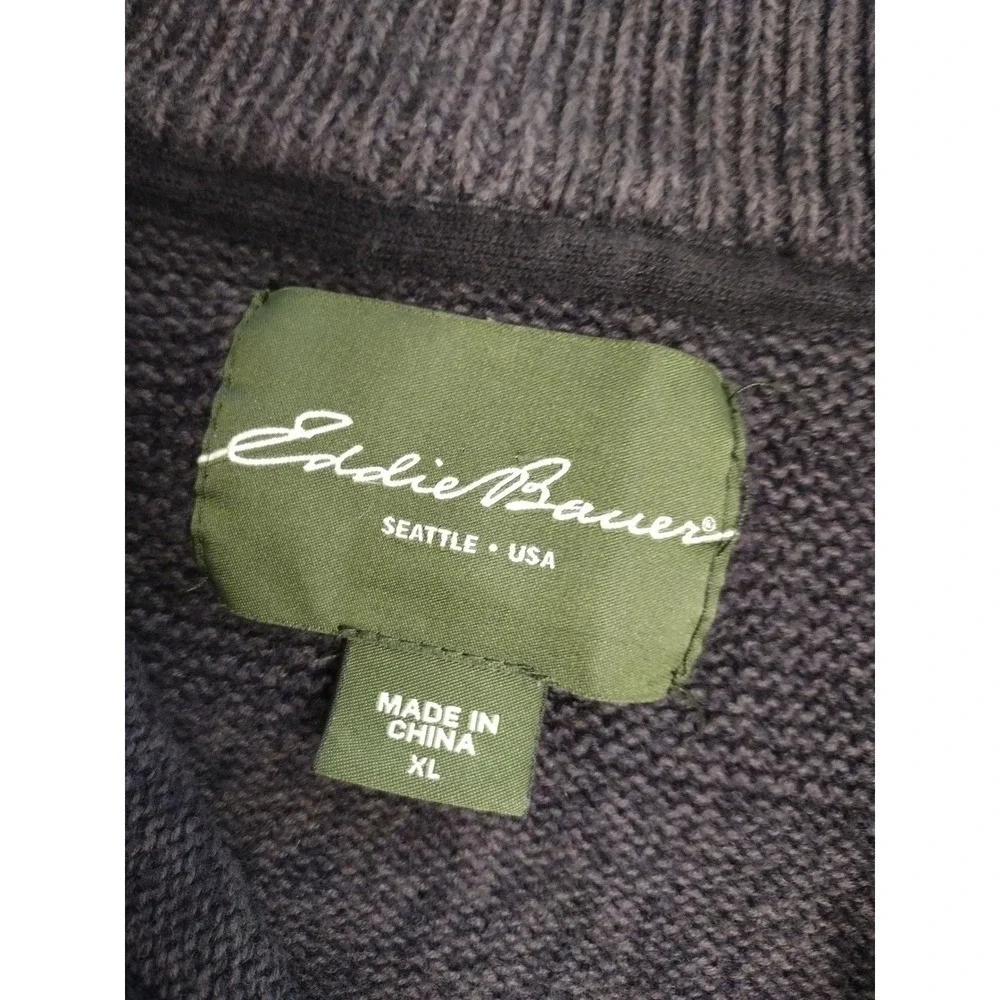 Eddie Bauer Mens XL Quarter Zip Sweater Charcoal Grey Mock Neck Knit Pullover
